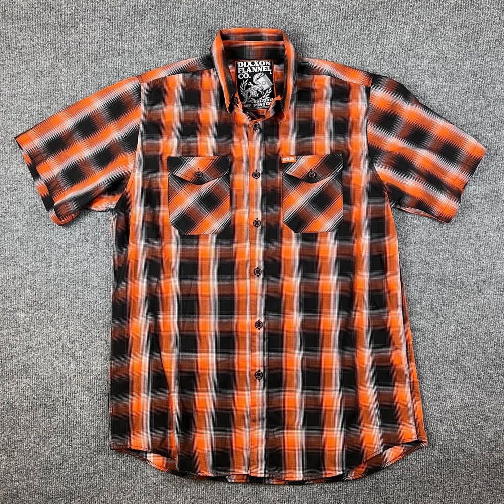 Dixxon Flannel Co Shirt Mens L Orange Black The Piston Short Sleeve Bamboo